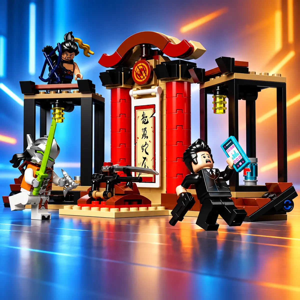 LEGO® Overwatch set met helden in een futuristische scène