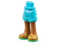 Part 11202c00pb01 - Mini Doll Hips and Shorts with Medium Nougat Legs and Lime Sandals with Medium Azure Soles and Straps with Flowers Pattern - Thick Hinge - De BrickPlaats