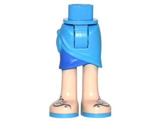 Part 11244c00pb05 - Mini Doll Hips and Skirt Wrap with Blue Layer, Light Nougat Legs, and Sandals with Dark Azure Soles and Silver Straps Pattern - Thick Hinge - De BrickPlaats