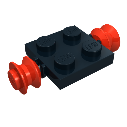 Part 122c01 - Plate, Modified 2 x 2 with Red Wheels - De BrickPlaats