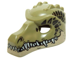 Part 12551pb08 - Minifigure, Headgear Mask Crocodile with Teeth, Tan Lower Jaw and Dark Green Scales Pattern - De BrickPlaats