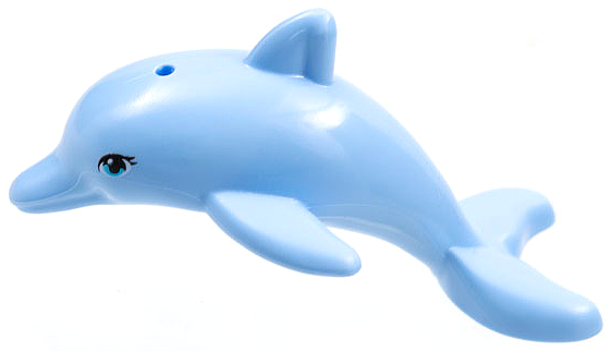 Part 13392pb01 - Dolphin, Friends / Elves, Jumping with Bottom Axle Holder with Almond Shape Medium Azure Eyes with Eyelashes Pattern - De BrickPlaats