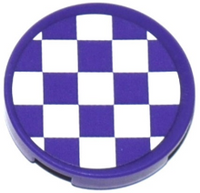 Part 14769pb165 - Tile, Round 2 x 2 with Bottom Stud Holder with Dark Purple and White Checkered Pattern (Sticker) - Set 41129 - De BrickPlaats