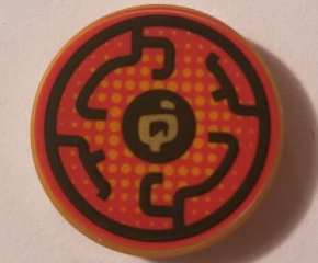 Part 14769pb207 - Tile, Round 2 x 2 with Bottom Stud Holder with Black Circular Lines on Red Background Pattern - De BrickPlaats