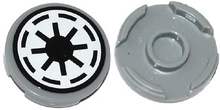 Part 14769pb473 - Tile, Round 2 x 2 with Bottom Stud Holder with SW Republic Logo, Black Border, Thick Gaps Pattern (Sticker) - Sets 75021 / 75039 - De BrickPlaats