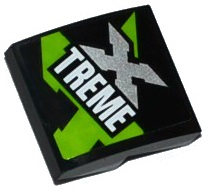Part 15068pb021 - Slope, Curved 2 x 2 x 2/3 with Lime, Silver and White 'XTREME' Pattern (Sticker) - Set 60085 - De BrickPlaats