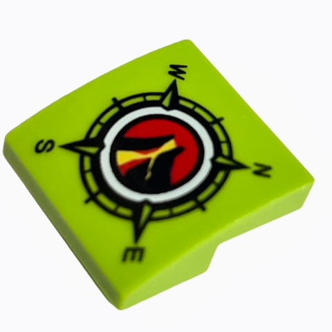 Part 15068pb084 - Slope, Curved 2 x 2 x 2/3 with Volcano Explorers Logo Compass Pattern - De BrickPlaats