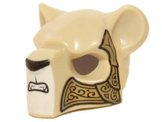 Part 15084pb04 - Minifigure, Headgear Mask Feline with Black Nose, Bared Teeth and Ornate Gold Armor Plates Pattern - De BrickPlaats