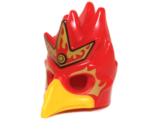 Part 16656pb02 - Minifigure, Headgear Mask Bird (Phoenix) with Yellow Beak and Elaborate Gold Headpiece with Red Flames Pattern - De BrickPlaats