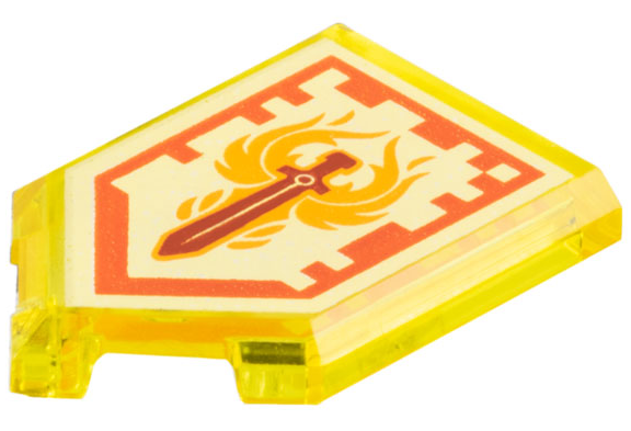 Part 22385pb011 - Tile, Modified 2 x 3 Pentagonal with Nexo Power Shield Pattern - Phoenix Blaze - De BrickPlaats
