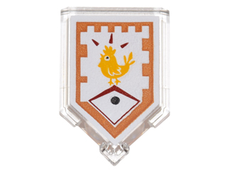 Part 22385pb014 - Tile, Modified 2 x 3 Pentagonal with Nexo Power Shield Pattern - Chicken Power - De BrickPlaats