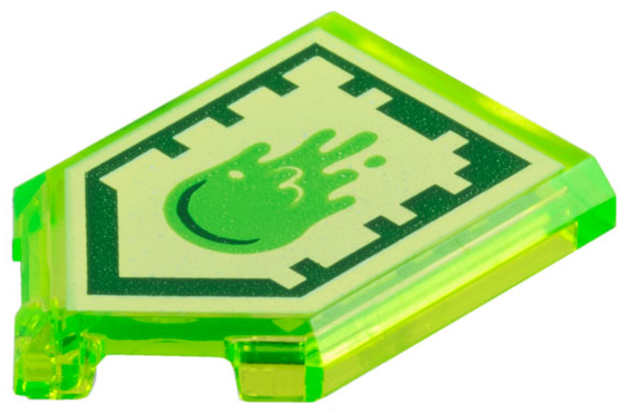 Part 22385pb034 - Tile, Modified 2 x 3 Pentagonal with Nexo Power Shield Pattern - Slime Blast - De BrickPlaats