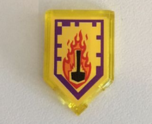 Part 22385pb047 - Tile, Modified 2 x 3 Pentagonal with Nexo Power Shield Pattern - Flame Wreck - De BrickPlaats