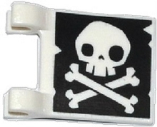 Part 2335pb129 - Flag 2 x 2 Square with Skull and Crossbones with No Lower Jaw on Black Background Pattern on Both Sides (Jolly Roger) - De BrickPlaats