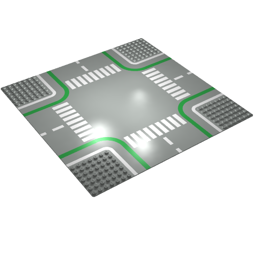 Part 2361p01 - Baseplate, Road 32 x 32 7-Stud Crossroads with Road and Crosswalks Pattern - De BrickPlaats