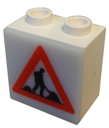 Part 2383c01 - Electric, Light 1 1/8 x 2 x 1 2/3 Cabinet with Lamp Holes (Sign Back) with Milky White Electric, Light 2 x 2 Clip-On Plate with Men Working Pattern (2383 / 2384pb01) - De BrickPlaats