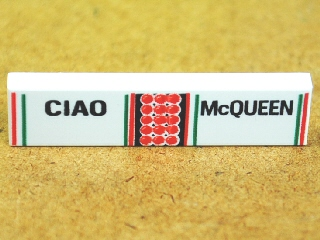 Part 2431pb0192 - Tile 1 x 4 with 'CIAO' and 'McQUEEN' Pattern - De BrickPlaats