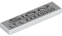 Part 2431pb0636 - Tile 1 x 4 with 'SIAN LT-L' and Variable Code Pattern - De BrickPlaats