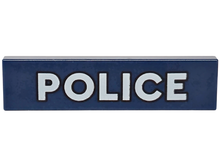 Part 2431pb0660 - Tile 1 x 4 with White 'POLICE' with Black Outline Pattern - De BrickPlaats