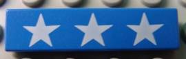 Part 2431px6 - Tile 1 x 4 with 3 White Stars Pattern - De BrickPlaats