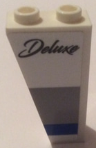 Part 2449pb013L - Slope, Inverted 75 2 x 1 x 3 with 'Deluxe' and Light Bluish Gray and Blue Stripe Pattern Model Left Side (Sticker) - Set 60182 - De BrickPlaats