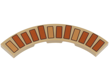 Part 27507pb19 - Tile, Round Corner 4 x 4 Macaroni with Dark Orange and Medium Nougat Bricks / Rectangles Pattern - De BrickPlaats