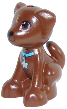 Part 27986pb01 - Dog, Friends, Puppy, Sitting with Black Nose and Medium Azure Collar with Silver Star Tag Pattern (Dash / Scout) - De BrickPlaats