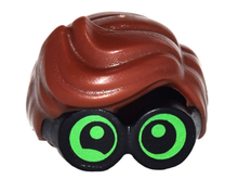 Part 28149pb02 - Minifigure, Hair Combo, Large Thick Glasses with Reddish Brown Hair, Parted and Wavy with Bright Green Lenses, Partial Wink on Right Eye Pattern - De BrickPlaats