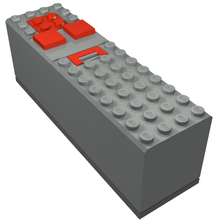 Part 2847c01 - Electric 9V Battery Box 4 x 14 x 4 with Red Buttons and Contact Plate with Dark Gray Base (2846 / 2847c00) - De BrickPlaats