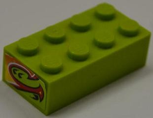 Part 3001pb092 - Brick 2 x 4 with Red and Yellow Flame Bottom Half Pattern on Both Ends (Stickers) - Set 8199 - De BrickPlaats