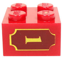Part 3003pb027 - Brick 2 x 2 with Yellow '1' and Fancy Outline Pattern on Both Sides - De BrickPlaats