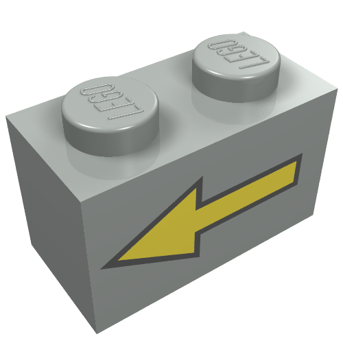 Part 3004p01 - Brick 1 x 2 with Yellow Left Arrow with Black Border Pattern - De BrickPlaats