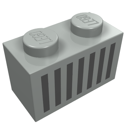 Part 3004p06 - Brick 1 x 2 with Black Grille with 7 Vertical Lines Pattern - De BrickPlaats