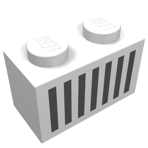 Part 3004p06 - Brick 1 x 2 with Black Grille with 7 Vertical Lines Pattern - De BrickPlaats
