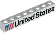 Part 3008pb171L - Brick 1 x 8 with Black 'United States' and Flag Pattern Model Left Side - De BrickPlaats