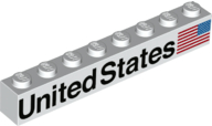 Part 3008pb171R - Brick 1 x 8 with Black 'United States' and Flag Pattern Model Right Side - De BrickPlaats