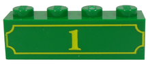 Part 3010pb119 - Brick 1 x 4 with Yellow '1' and Fancy Outline Pattern - De BrickPlaats