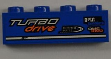Part 3010pb151L - Brick 1 x 4 with 'TURBO drive', 'DISC breakers' and 'ONE' Pattern Model Left Side (Sticker) - Set 8197 - De BrickPlaats