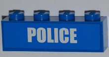 Part 3010pb157 - Brick 1 x 4 with White 'POLICE' Bold Narrow Font on Blue Background Pattern (Sticker) - Set 4441 - De BrickPlaats