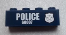 Part 3010pb170R - Brick 1 x 4 with Police Silver Star Badge and White 'POLICE 60007' Pattern Model Right Side (Sticker) - Set 60007 - De BrickPlaats