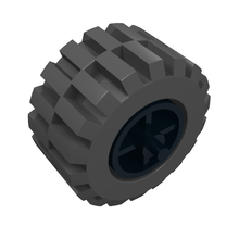 Part 30190c01 - Wheel Center Wide with Stub Axles (Tricycle) with Black Tire 21mm D. x 12mm - Offset Tread Small Wide (30190 / 6015) - De BrickPlaats