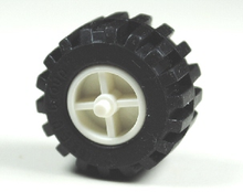 Part 30190c02 - Wheel Center Wide with Stub Axles (Tricycle) with Black Tire 21mm D. x 12mm - Offset Tread Small Wide, Band Around Center of Tread (30190 / 87697) - De BrickPlaats