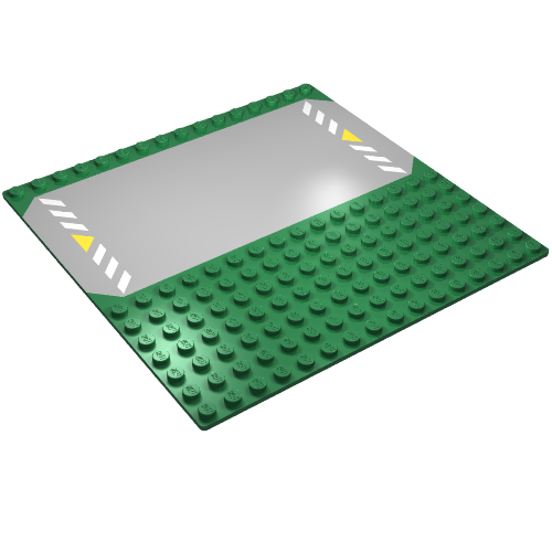 Part 30225p01 - Baseplate, Road 16 x 16 with Light Gray Driveway, White Danger Stripes, and Yellow Triangles Pattern - De BrickPlaats