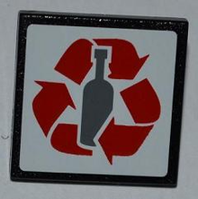 Part 30258pb029 - Road Sign 2 x 2 Square with Clip with Red Recycling Arrows and Bottle Pattern (Sticker) - Set 4206 - De BrickPlaats