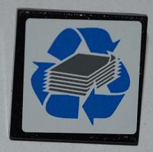 Part 30258pb030 - Road Sign 2 x 2 Square with Clip with Blue Recycling Arrows and Paper Stack Pattern (Sticker) - Set 4206 - De BrickPlaats
