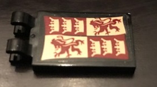 Part 30350bpb089 - Tile, Modified 2 x 3 with 2 Clips with Gryffindor Banner Pattern (Sticker) - Set 71043 - De BrickPlaats
