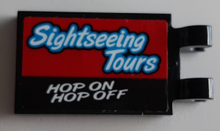 Part 30350bpb129 - Tile, Modified 2 x 3 with 2 Open O Clips with 'Sightseeing Tours' and 'HOP ON HOP OFF' Pattern (Sticker) - Set 60200 - De BrickPlaats