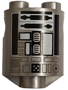Part 30361cpb013 - Brick, Round 2 x 2 x 2 Robot Body with Bottom Axle Holder (x Shape / + Orientation) with Black and White Pattern (SW R2-Q2) - De BrickPlaats