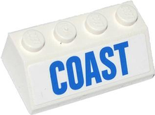 Part 3037pb029 - Slope 45 2 x 4 with Blue 'COAST' Pattern (Sticker) - Set 60013 - De BrickPlaats