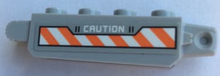 Part 30387pb019 - Hinge Brick 1 x 4 Locking, 9 Teeth with 'CAUTION' and Orange and White Danger Stripes Pattern on Both Sides (Stickers) - Set 60192 - De BrickPlaats